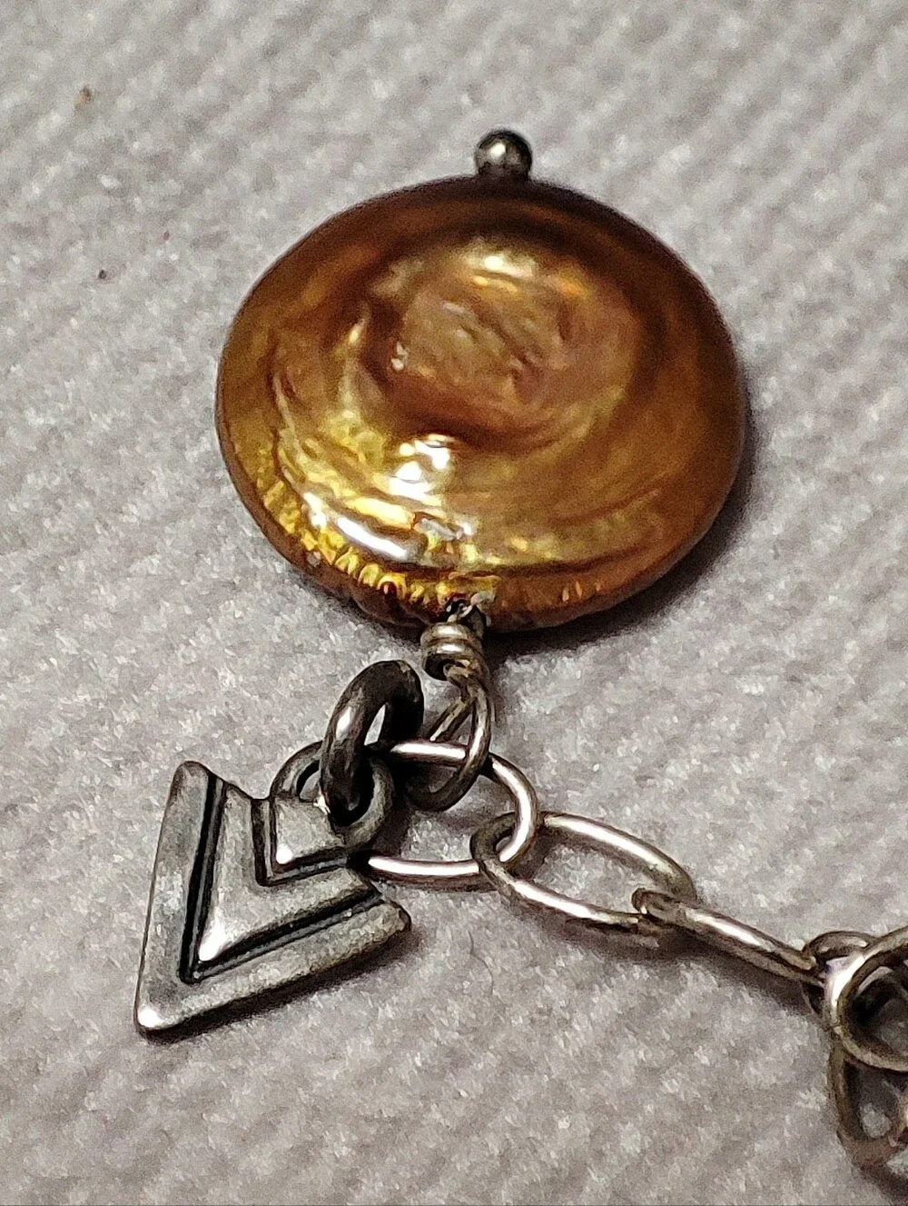 Silpada Brand Sterling 925 Bronze Brown Iridescent Round Coin Pearl Necklace EUC